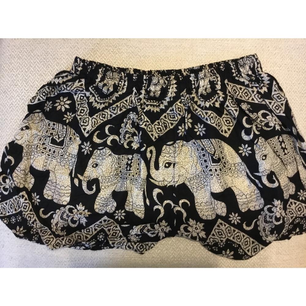 Black Thai Elephant Shorts Expandable Waist Band